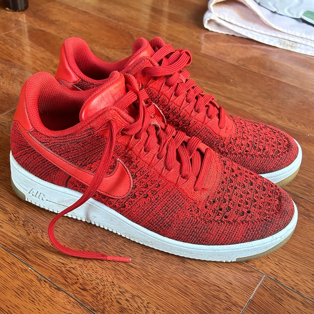 Nike Air Force 1- Red and White Sneakers Breathable Knit Design